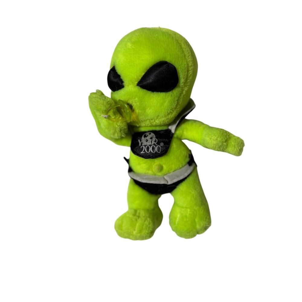 Vintage Y2K Year 2000 Alien Baby Plush Neon Green NAMCO 1998 Pacifier